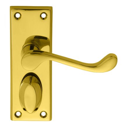 Victorian Scroll Lever On Short Privacy Backplate - Polished Brass