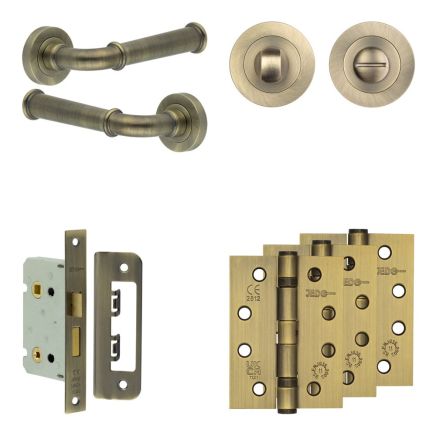 Complete Classic Door Handle Pack - Bathroom - Antique Brass - By Frelan Hardware - JE-A5A3-AB
