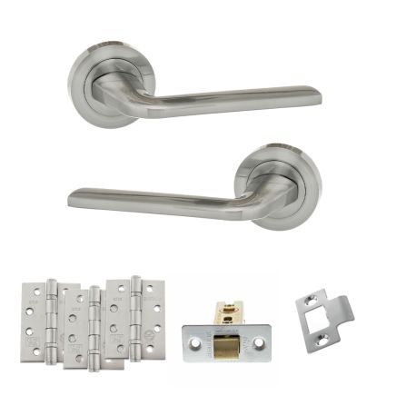 Eco Surf Door Handle Pack (Latch Set - 2.5" CE Latch, 4" Fire Rated Hinges x3) - Satin Chrome