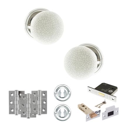 Old English Skipton Door Knob Pack (Lock Set - 3" Latch & Deadlock, 3" Fire Rated Hinges x3) - Polished Chrome