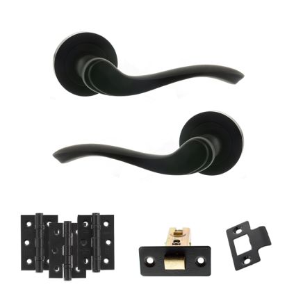 Old English Warwick Door Handle Pack (Latch Set - 2.5" CE Latch, 3" Fire Rated Hinges x3) - Matt Black