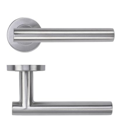 Zoo Hardware 19mm Straight T-Bar Lever on Round Rose 52mm x 8mm Push-on Rose - BS EN 1906 Grade 3 - Grade 201 - Satin Stainless