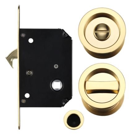 Zoo Hardware Sliding Door Lock Set - Suitable for 35-45mm Thick Doors - Polished Brass