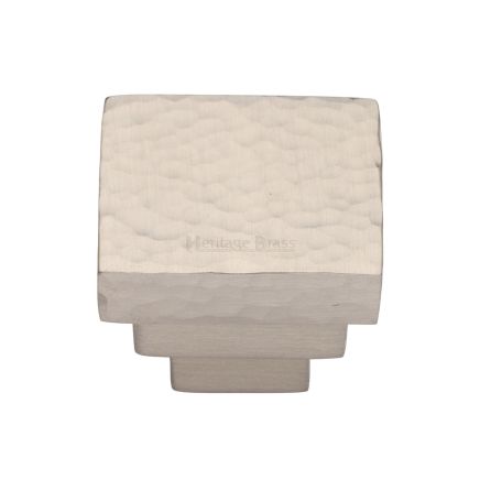 Heritage Brass Cabinet Knob Square Stepped Hammered Design 32mm Satin Nickel finish