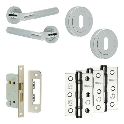 Complete Bari Door Handle Pack - Sashlock - Polished Chrome - 65mm / 3-inch Hinges - JE-D7B8-PC