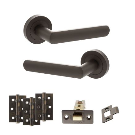 STATUS Carolina Door Handle Pack (Latch Set - 2.5" CE Latch, 3" Fire Rated Hinges x3) - Urban Dark Bronze