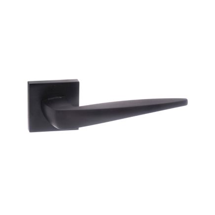 Forme Foglia Lever Door Handle on Minimal Square Rose - Matt Black (Pair)