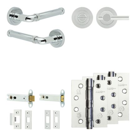 Complete Midtown Door Handle Pack - Heavy Duty Tubular Bathroom (Plain Thumb Turn) - Polished Chrome - 102mm / 4-inch Hinges - JE-G32A2-PC