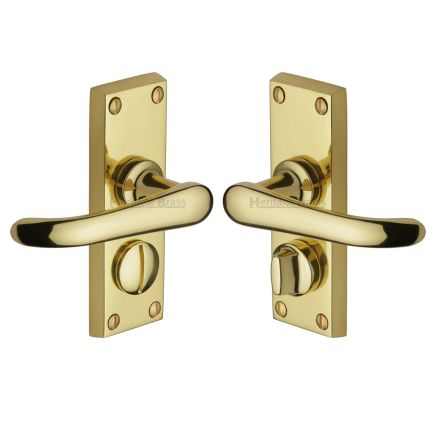 Heritage Brass Door Handle for Privacy Set Windsor Short Design Polished Brass finish