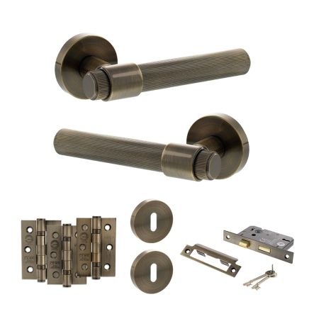 Senza Pari Fasana Door Handle Pack (3 Lever Lock Set - 3" CE Sashlock, 3" Fire Rated Hinges x3) - Antique Brass