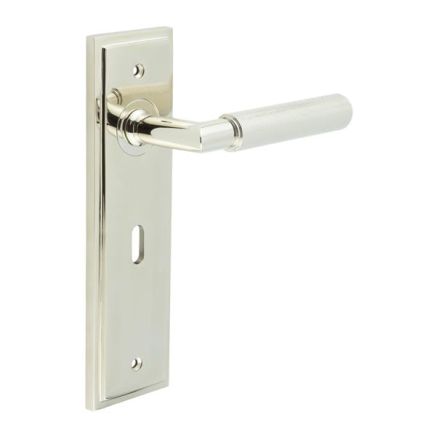 Piccadilly Door Handle Lock Backplate Polished Nickel - By Frelan Hardware - BUR40KIT165