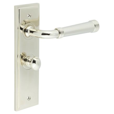 Highgate Door Handle Bathroom Backplate Polished Nickel & Turn & Release - By Frelan Hardware - BUR-35PN-453PN-80PN
