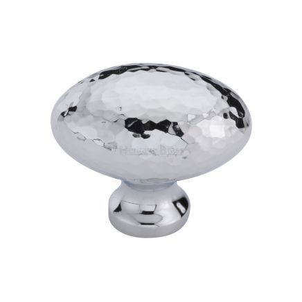 Heritage Brass Cabinet Knob Victorian Oval Hammered Design 38mm Polished Chrome finish