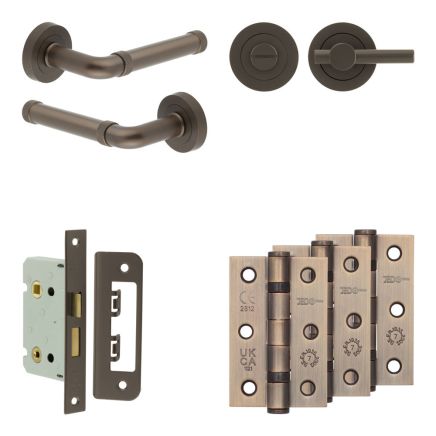 Complete Midtown Door Handle Pack - Bathroom Lock (Plain Thumb Turn) - Dark Bronze - 65mm / 3-inch Hinges - JE-G5B2-DB