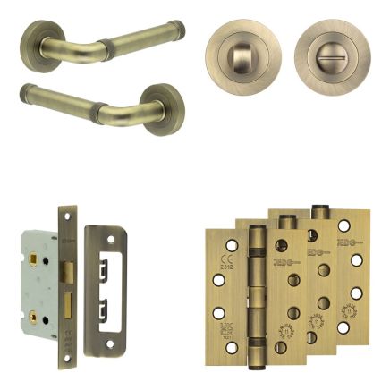 Complete Midtown Door Handle Pack - Bathroom - Antique Brass - By Frelan Hardware - JE-G5A3-AB