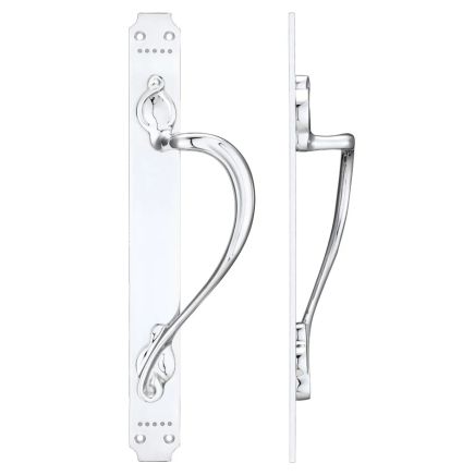 Zoo Hardware Cast Brass Pull Handle with Art Nouveau Backplate - Right Handed - 377 x 42mm - Chrome