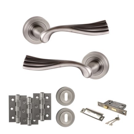 Old English Richmond Door Handle Pack (3 Lever Lock Set - 3" CE Sashlock, 3" Fire Rated Hinges x3) - Matt Gun Metal