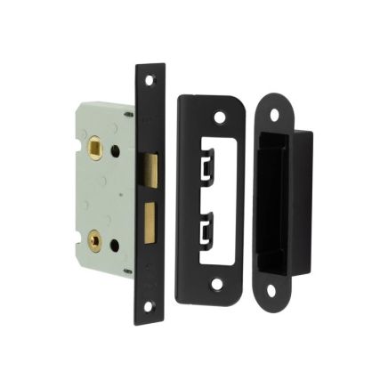 Jedo Kontrax Bathroom locks with Square Forend & Radiused Strike Plate 76mm Black - By Frelan Hardware - JL460BL
