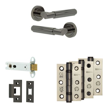 Complete Bloom Door Handle Pack - Heavy Duty Latch - Black Nickel - 102mm / 3-inch Hinges - JE-B22B-BN