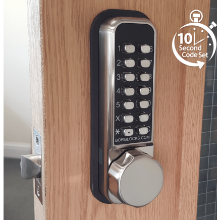 Borg BL2501 SS ECP - Easicode Pro Hex Knob Keypad, Inside Paddle Handle With Holdback, 60mm Tubular Latch, Stainless Steel Finish