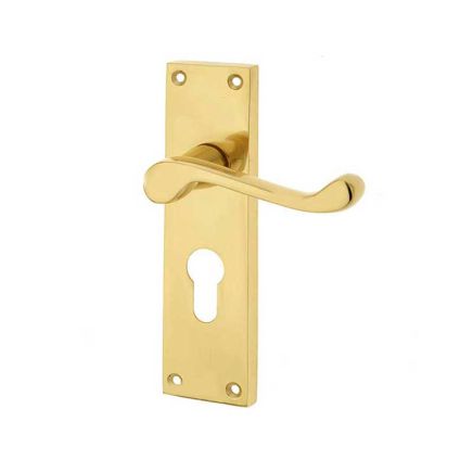 Victorian Scroll Door Handle on Euro Profile Lockplate Polished Brass - By Frelan Hardware - JV10EPB