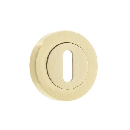 Jedo Designer Standard Keyway Escutcheons on 50mm Round Rose Satin Brass - By Frelan Hardware - JV503SB