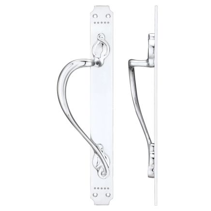 Zoo Hardware Cast Brass Pull Handle with Art Nouveau Backplate - Left Handed - 377 x 42mm - Chrome