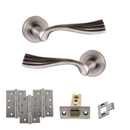 Old English Richmond Door Handle Pack (Latch Set - 3" CE Latch, 4" Fire Rated Hinges x3) - Matt Gun Metal