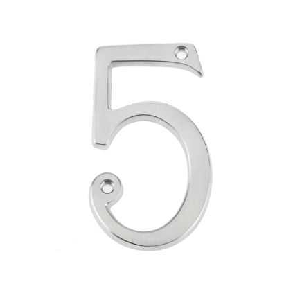 Jedo 75mm Screw Fix Numerals Satin Chrome No. 5 - By Frelan Hardware - JNSC-5