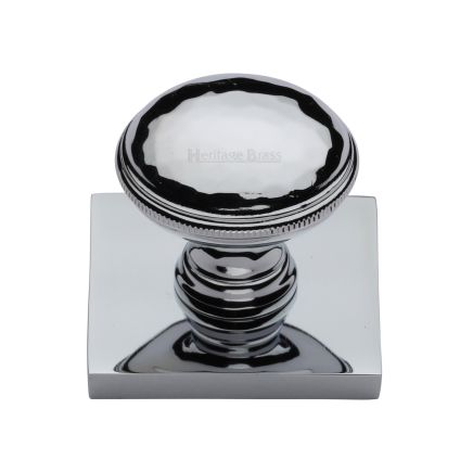 Heritage Brass Cabinet Knob Diamond Cut Design with Square Backplate 32mm Polished Chrome finish
