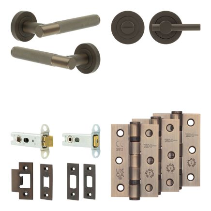 Complete Bari Door Handle Pack - Heavy Duty Tubular Bathroom (Plain Thumb Turn) - Dark Bronze - 76mm / 3-inch Hinges - JE-D31B2-DB