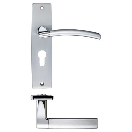 Zoo Hardware Amalfi lever on euro backplate - Satin Chrome / Polished Chrome