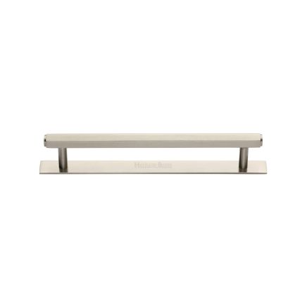 Heritage Brass Cabinet Pull Hexagonal Design with Plate 128mm CTC Satin Nickel Finish