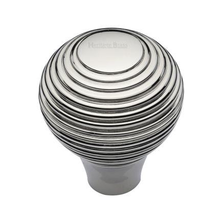 Heritage Brass Cabinet Knob Reeded Design 32mm Polished Nickel finish