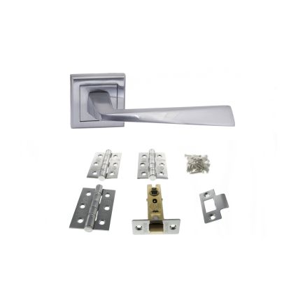 STATUS California Door Handle Pack (Latch Set - 2.5" CE Latch, 3" Fire Rated Hinges x3) - Satin Chrome