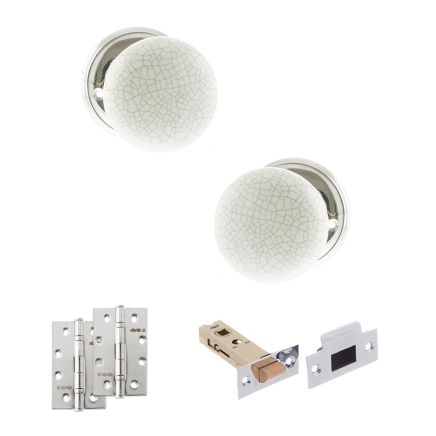 Old English Skipton Door Knob Pack (Latch Set - 3" HD Latch, 4" Slim Knuckle Hinges x2) - Polished Chrome