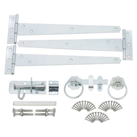 12" 300mm Plain Ring Gate Ironmongery Kit Zinc