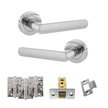 STATUS Carolina Door Handle Pack (Latch Set - 2.5" CE Latch, 4" Fire Rated Hinges x3) - Polished Chrome