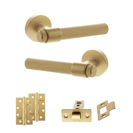 Senza Pari Fasana Door Handle Pack (Latch Set - 3" CE Latch, 4" Slim Knuckle Hinges x2) - Satin Brass