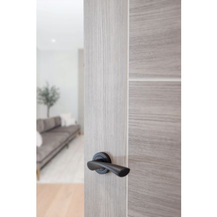 STATUS Colorado Lever Door Handle on Round Rose - Matt Black