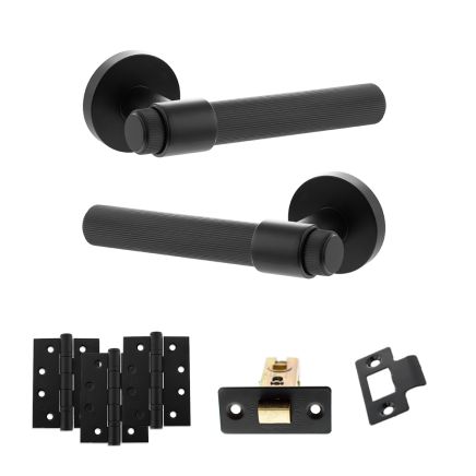 Senza Pari Fasana Door Handle Pack (Latch Set - 2.5" CE Latch, 4" Fire Rated Hinges x3) - Matt Black