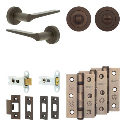 Complete Gio Door Handle Pack - Heavy Duty Tubular Bathroom (Standard Thumb Turn) - Dark Bronze - 64mm / 3-inch Hinges - JE-E30B3-DB