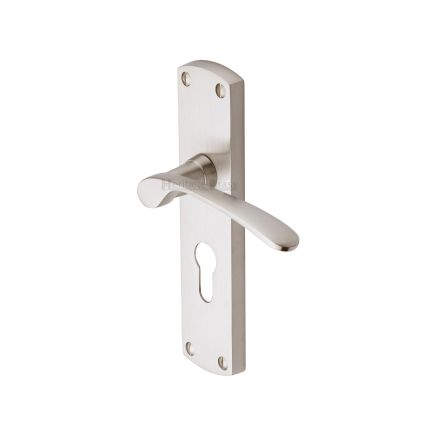 Heritage Brass Door Handle for Euro Profile Plate Diplomat Design Satin Nickel finish