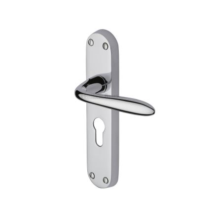 Heritage Brass Door Handle for Euro Profile Plate Sutton Design Polished Chrome finish