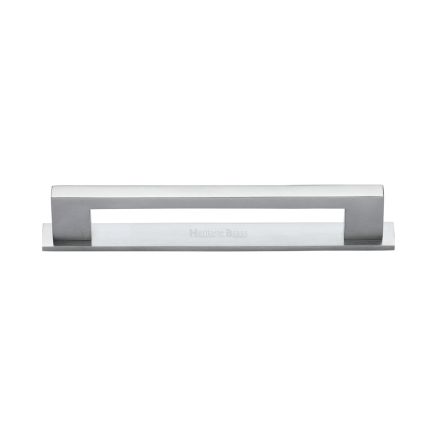 Heritage Brass Cabinet Pull Metro Design with Plate 128mm CTC Satin Chrome Finish
