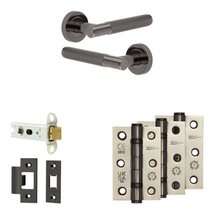 Complete Bari Door Handle Pack - Heavy Duty Latch - Black Nickel - 76mm / 3-inch Hinges - JE-D21B-BN