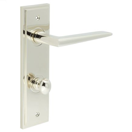 Mayfair Door Handle Din Bathroom Backplate Polished Nickel & Turn & Release - By Frelan Hardware - BUR-10PN-456PN-80PN