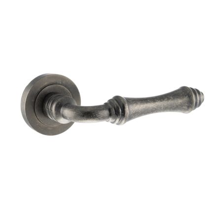 Old English Durham Lever Door Handle on Round Rose - Distressed Silver (Pair)