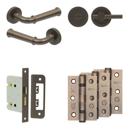 Complete Classic Door Handle Pack - Bathroom Lock (Plain Thumb Turn) - Dark Bronze - 76mm / 3-inch Hinges - JE-A6B2-DB