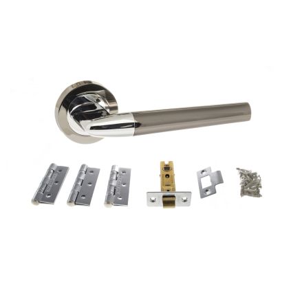 STATUS Tennessee Door Handle Pack (Latch Set - 3" CE Latch, 3" Fire Rated Hinges x3) - Black Nickel/Polished Chrome